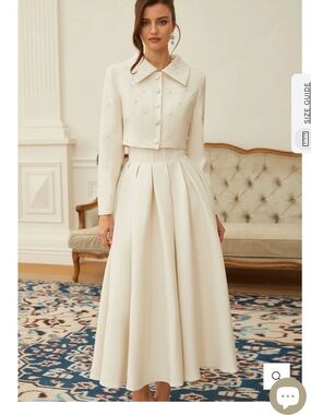Cream Two-Piece Pleated Skirt with Jacket
